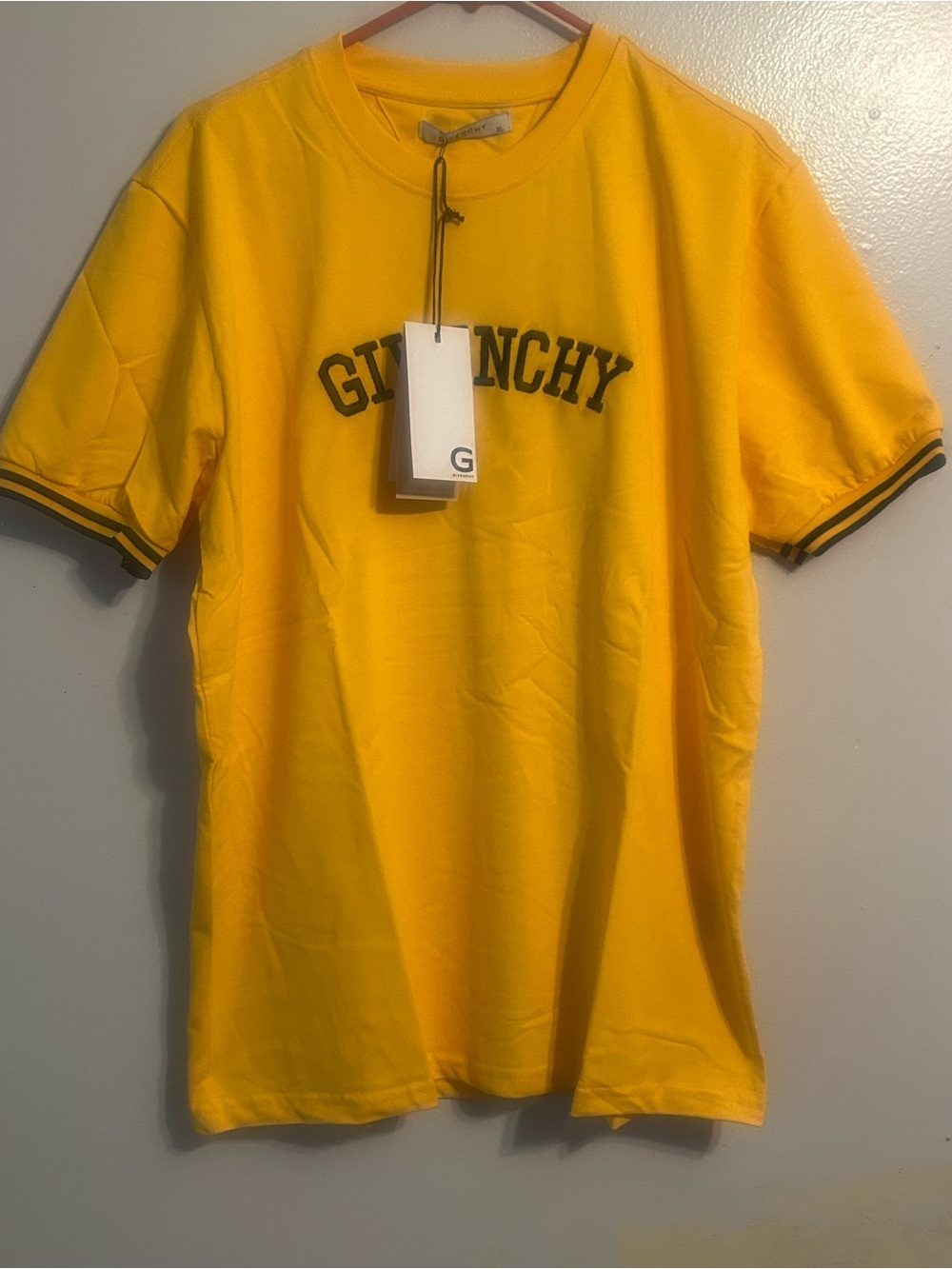 Givenchy Yellow Short Sleeve Logo Tee with Contrast Trim